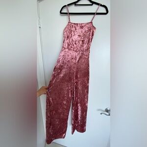 Free Press Pink Velvet Jumpsuit with Spaghetti Straps